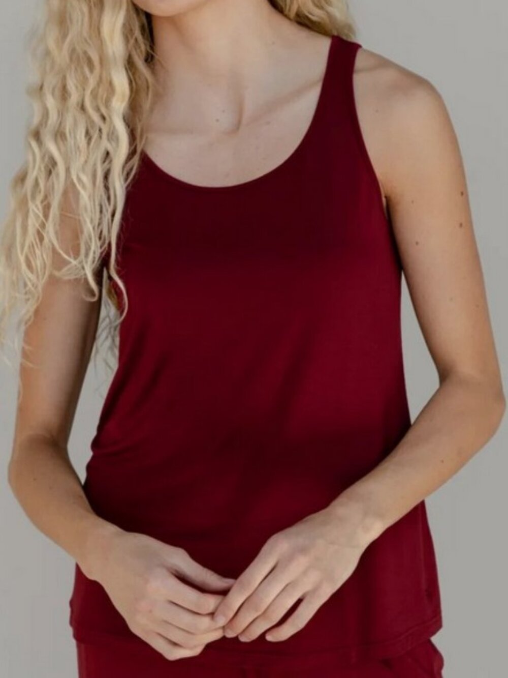 XL Cozy Earth Women's Bamboo Stretch-Knit Lounge Tank - Pomegranate